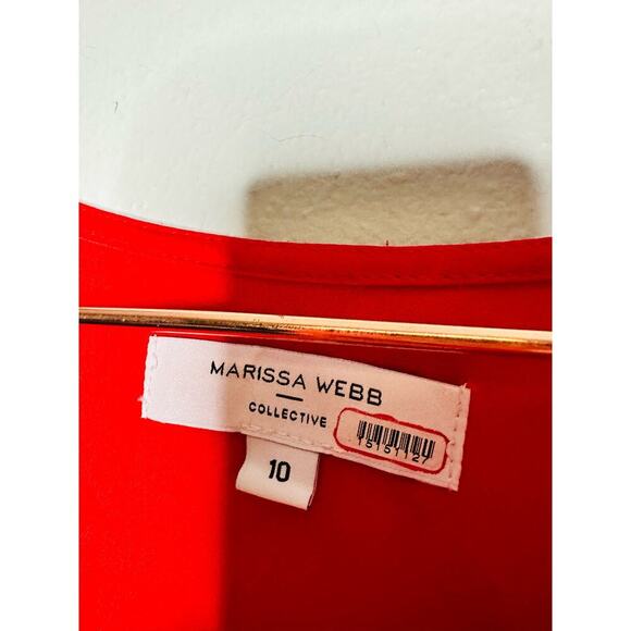 MARISSA WEBB Satin Red Tie Front V-Neck Ruffled Sleeves Shift Mini Dress Size 10 - Picture 7 of 11